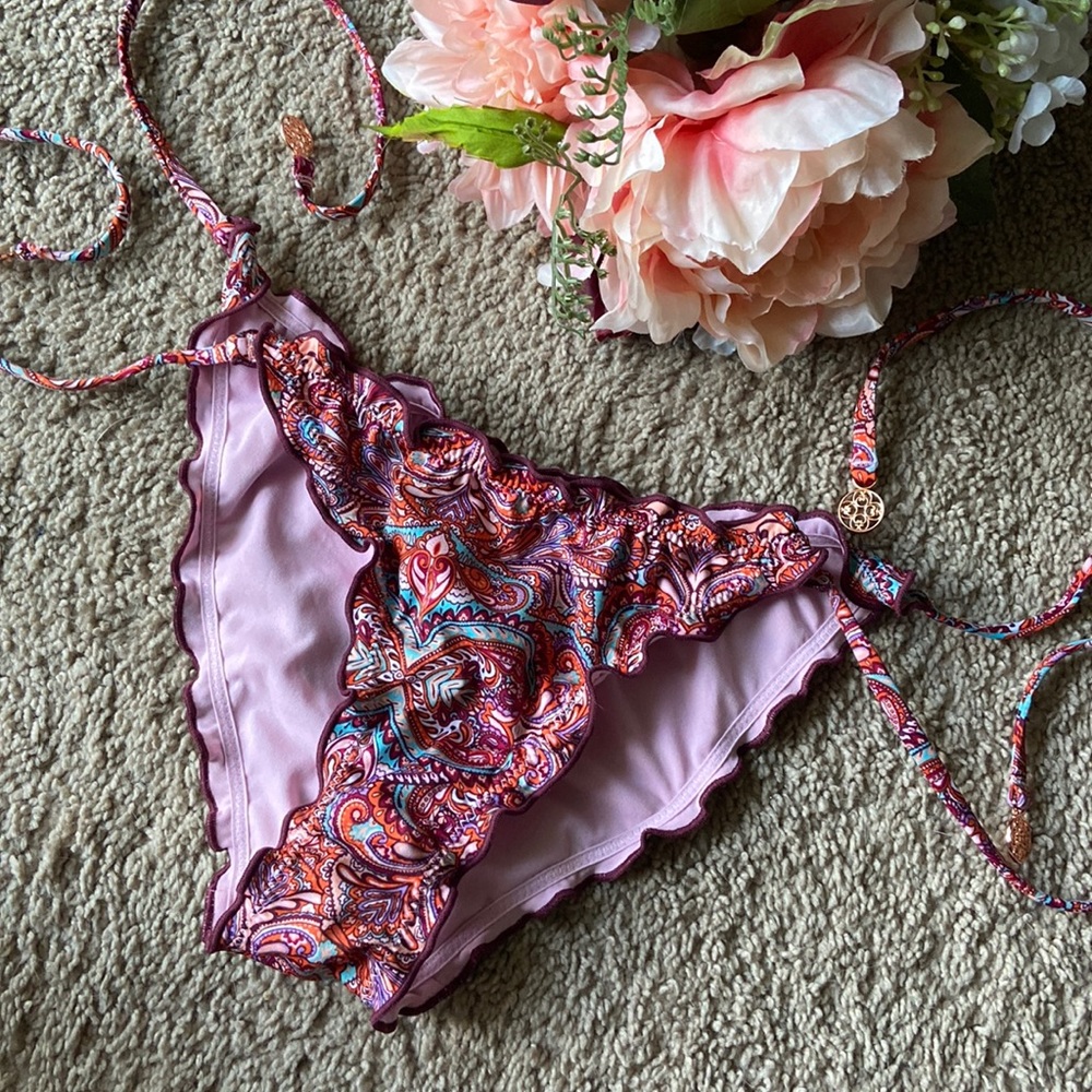 H&M bikini bottom swimsuit size 10 paisley print pink